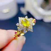 European and American natural yellow sapphire ring ring 925 silver open mouth 6 * 4mm open mouth beauty ring TikTok wholesale