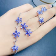 Natural Rose Stone suit 925 silver inlaid natural Rose Stone suit ring open mouth one-piece delivery