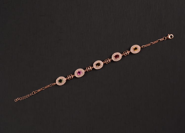 Natural tourmaline bracelet wholesale 925 silver inlaid grain candy color tourmaline luxury diamond