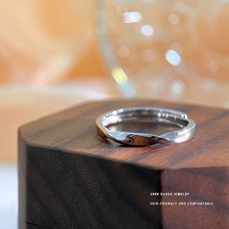 Po S999 Silver Mobius Ring Couple's Ring Simple Light Luxury High Sense Adjustable Ring Gift