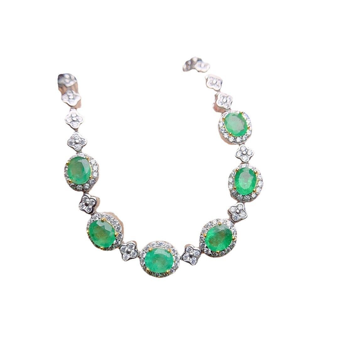 Factory wholesale explosions natural emerald bracelet S925 silver inlaid main stone 4*5 hot Europe and the United States a generation of hair