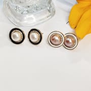 Natural Freshwater Pearl Earrings Black and White Large Round Buckle Zircon Earrings Small Chanel Style Personalized Fashion Earrings Earrings New Style