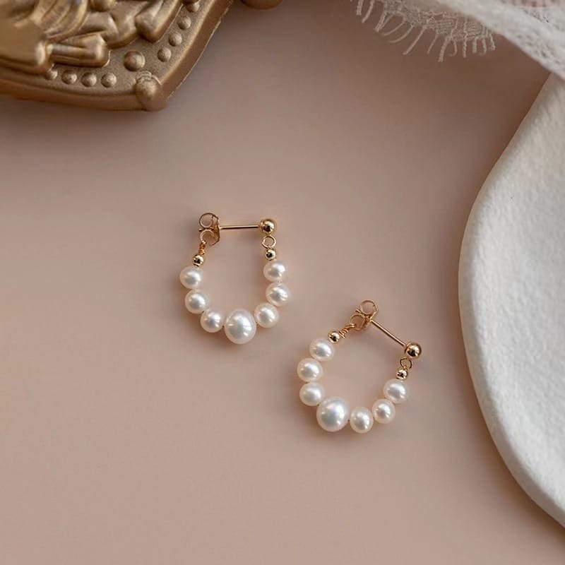 Natural Freshwater Pearl Silver Needle Earrings Simple Temperament Light Luxury High-end Sense Niche Ear Clip Female Girl Gift New Style