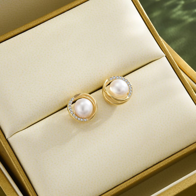 Natural Freshwater Pearl Earrings S925 Silver Needle Hollow Round Micro-inlaid Zircon Earrings Light Luxury Niche Earrings