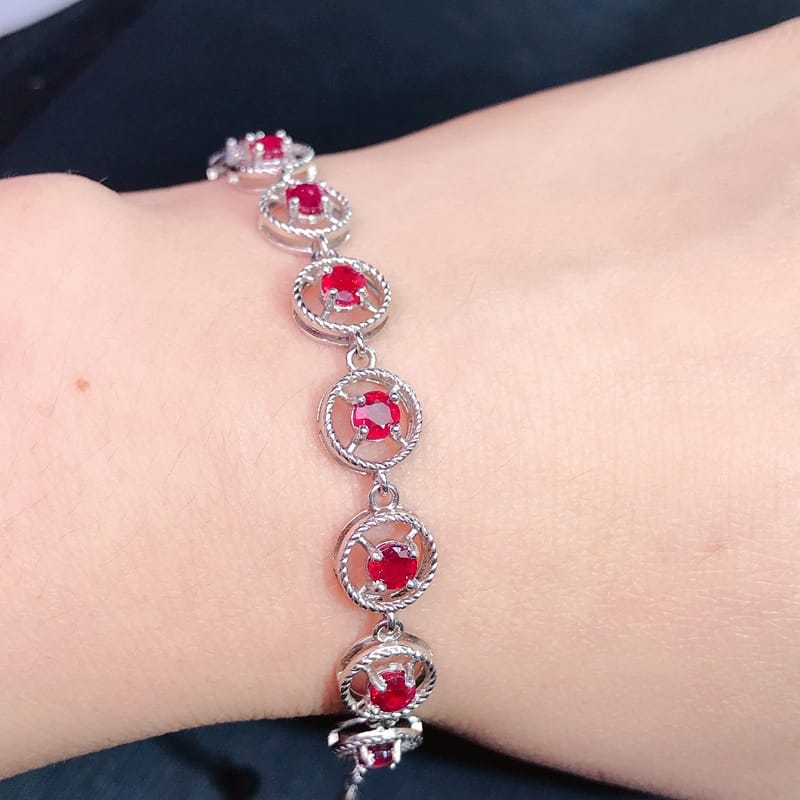 Ruby bracelet 925 silver ruby bracelet with extended chain adjustable
