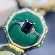 Small fresh simple U.S. imported black Mosan diamond ladies ring 925 silver 5*7 sugar black card drill pen