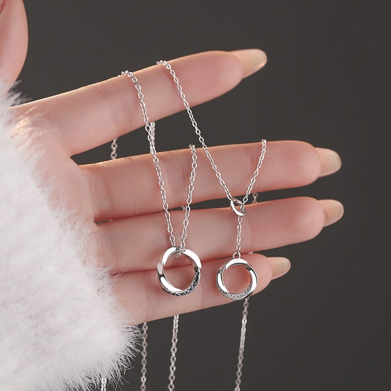 Original Po S999 Foot Silver Mobius Ring Necklace Lovers Elegant Valentine's Day Clavicle Chain