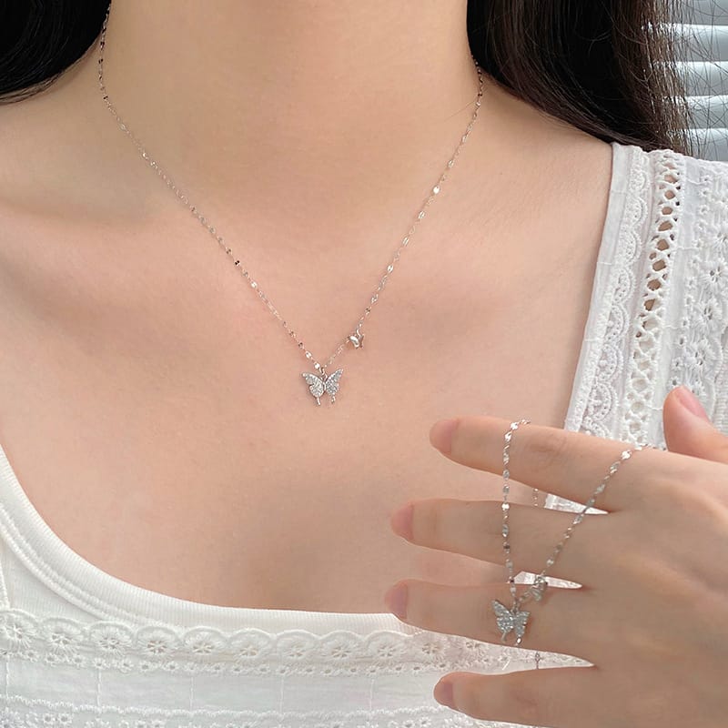 Custom S999 Sterling Silver Butterfly Necklace Autumn and Winter Light Luxury High-end Sense New Niche Design Pendant Explosive Clavicle Chain