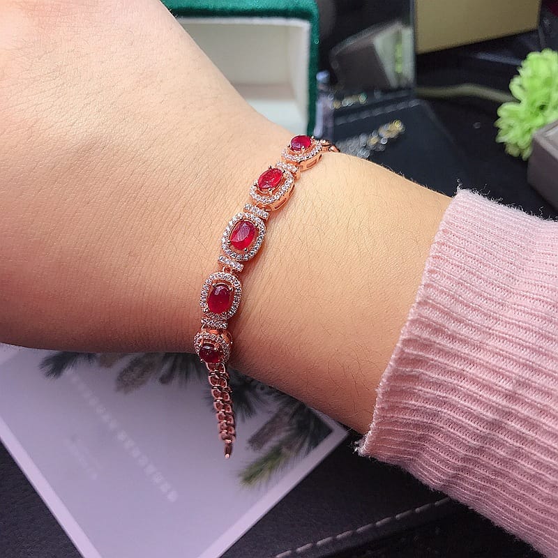 Ruby bracelet 925 silver inlaid ruby bracelet with extended chain adjustable one-piece delivery