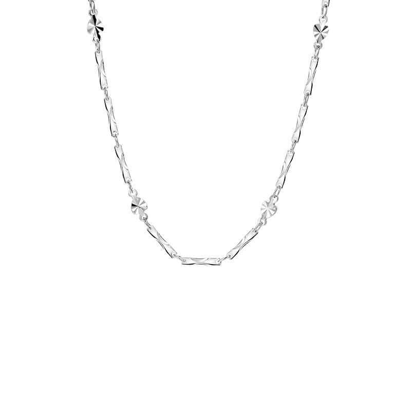 S999 Sterling Silver Sparkling Ingot Flower Piece Chain Necklace Naked Chain with Stacked Clavicle Chain Elegant Fashionable