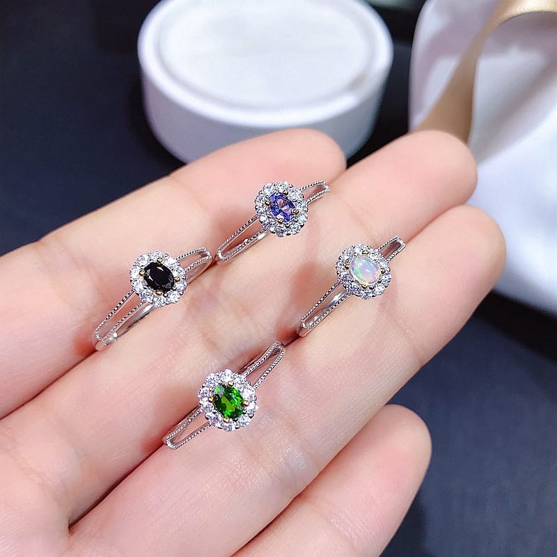 Natural Topaz Moonstone Tanzanite Women's Ring Processing Wholesale 925 Silver Women's Ring Live TikTok