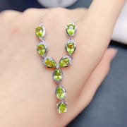 Fresh fashion natural olivine evening necklace 925 silver inlaid olivine women's clavicle necklace wholesale