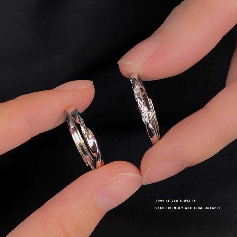 Po S999 Silver Mobius Ring Couple's Ring Simple Light Luxury High Sense Adjustable Ring Gift