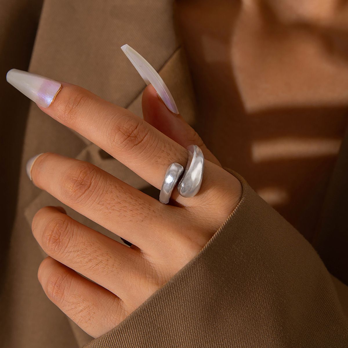 Europe and the United States cross-border geometric metal wind lava line ring four-piece irregular smooth opening ring suit