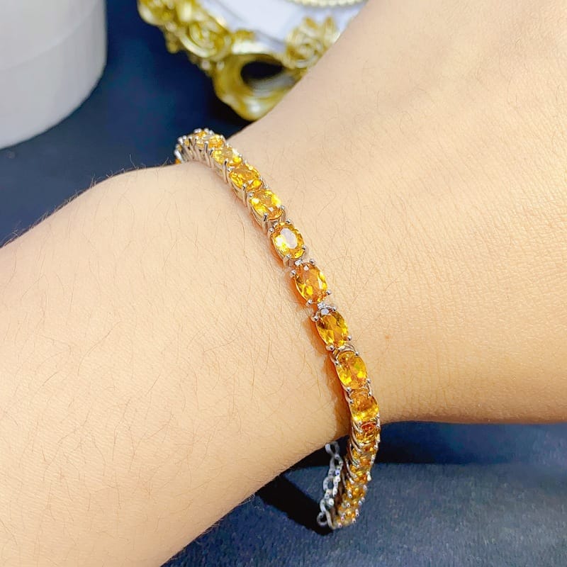 Fresh and simple natural citrine bracelet 925 silver women's bracelet 4 * 6mm colorful treasure wholesale