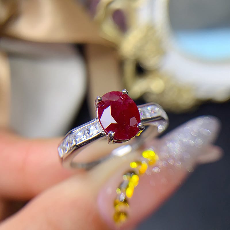 Old burn natural ruby 6*8mm ring live 925 silver fashion female ring trembles live supply batch