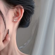 S999 Sterling Silver Mini Arc Double Butterfly Earrings Japanese and Korean Small Silver Earrings 