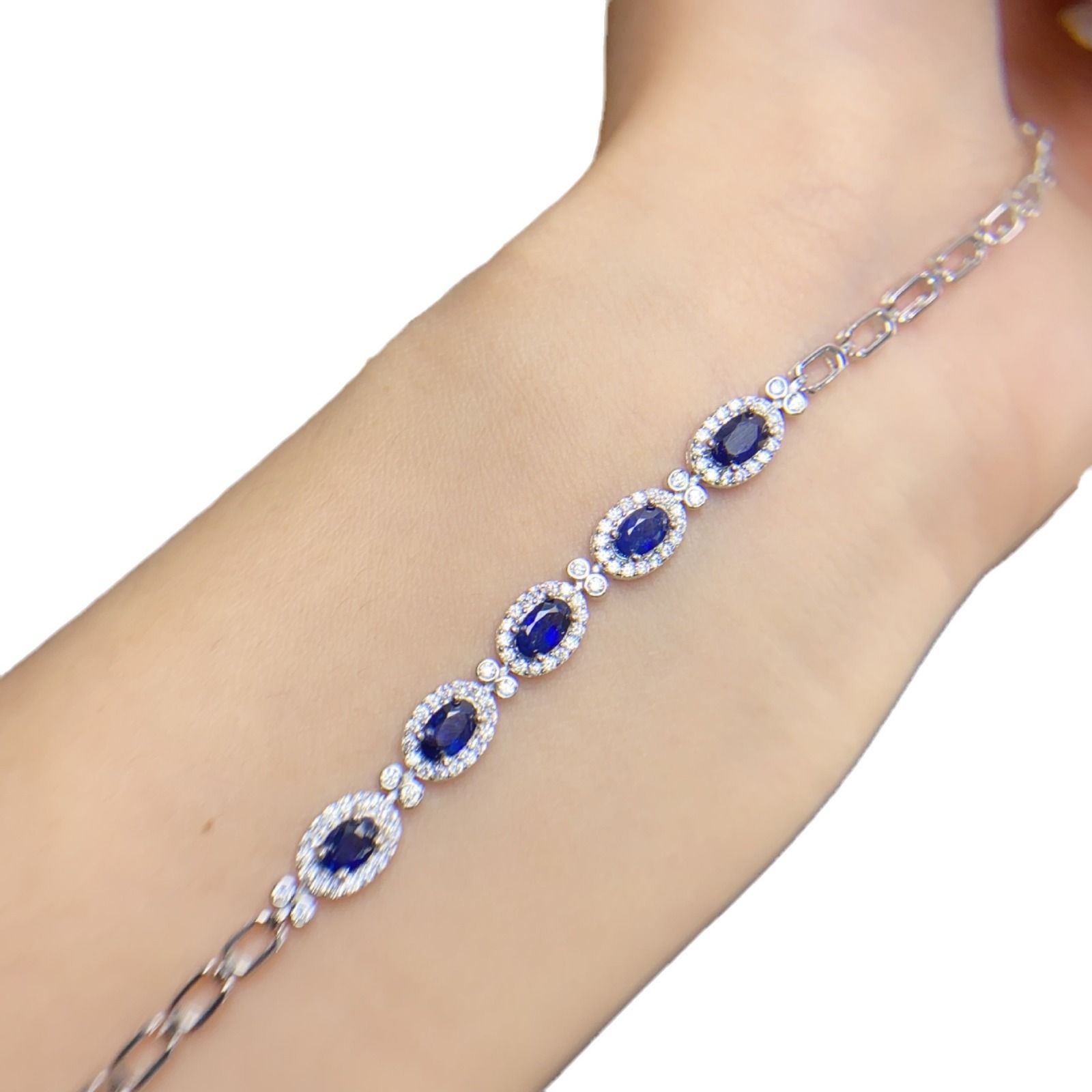 S925 silver inlaid simple fashion natural sapphire bracelet 3 * 5mm advanced sense design live broadcast supply