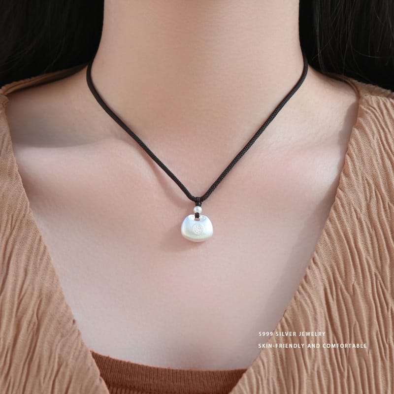 Bao S999 pure silver National style fat blessing pendant necklace light luxury high-grade sense national fashion ethnic style neck jewelry hot