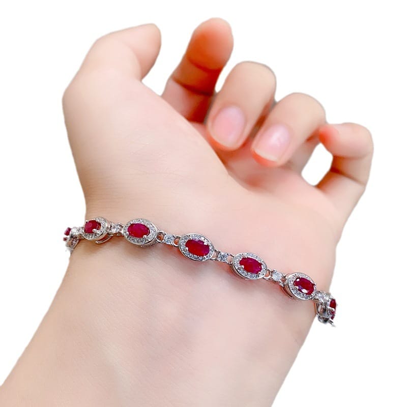 Fresh and beautiful DIY natural old baked ruby bracelet 3*5mm925 silver fast hand Live supply wholesale