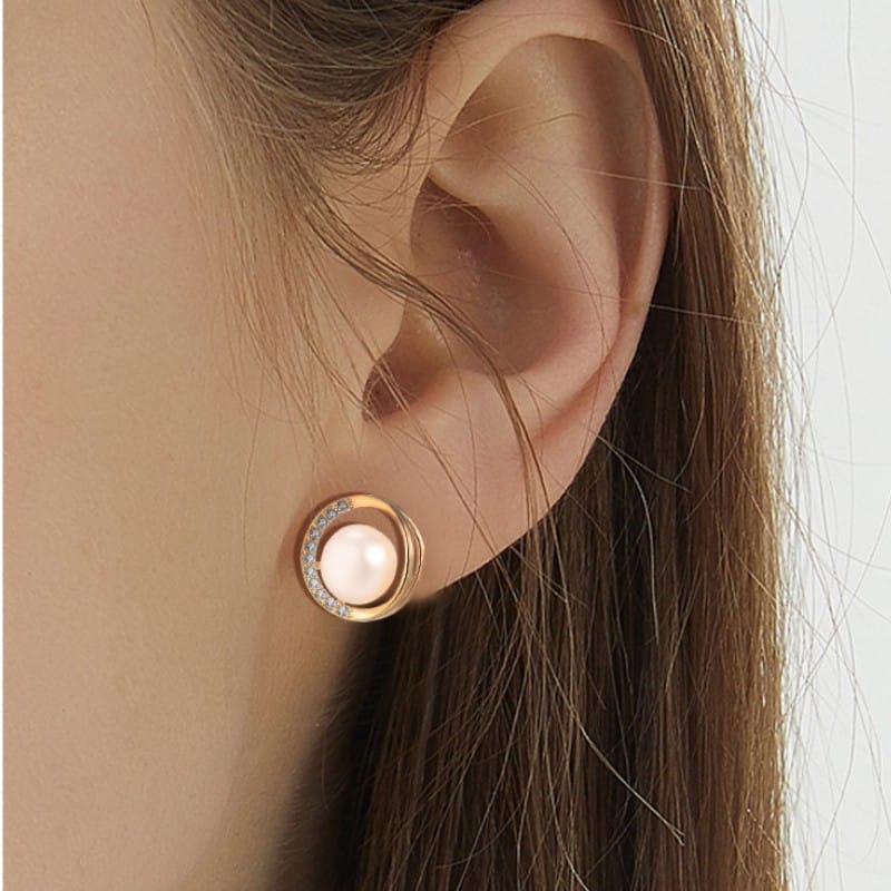 Natural Freshwater Pearl Earrings S925 Silver Needle Hollow Round Micro-inlaid Zircon Earrings Light Luxury Niche Earrings