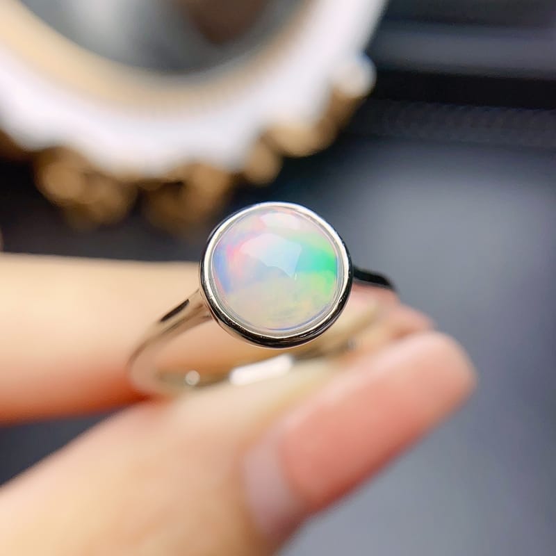 Natural white opal ring S925 silver inlaid main stone 8*8 