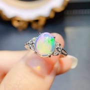 Factory wholesale explosions natural white opal ring S925 silver inlaid with the main stone 8*10 selling Europe and the United States a generation of hair