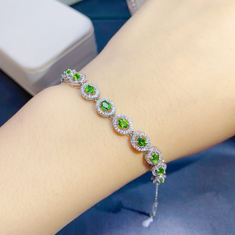 Fresh and simple natural diopside bracelet 925 silver wholesale Women's bracelet 3*4 crystal clean tested