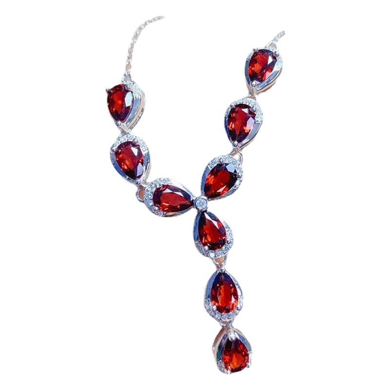 Fashion natural garnet necklace 925 silver inlaid garnet with Row Women's clavicle necklace 