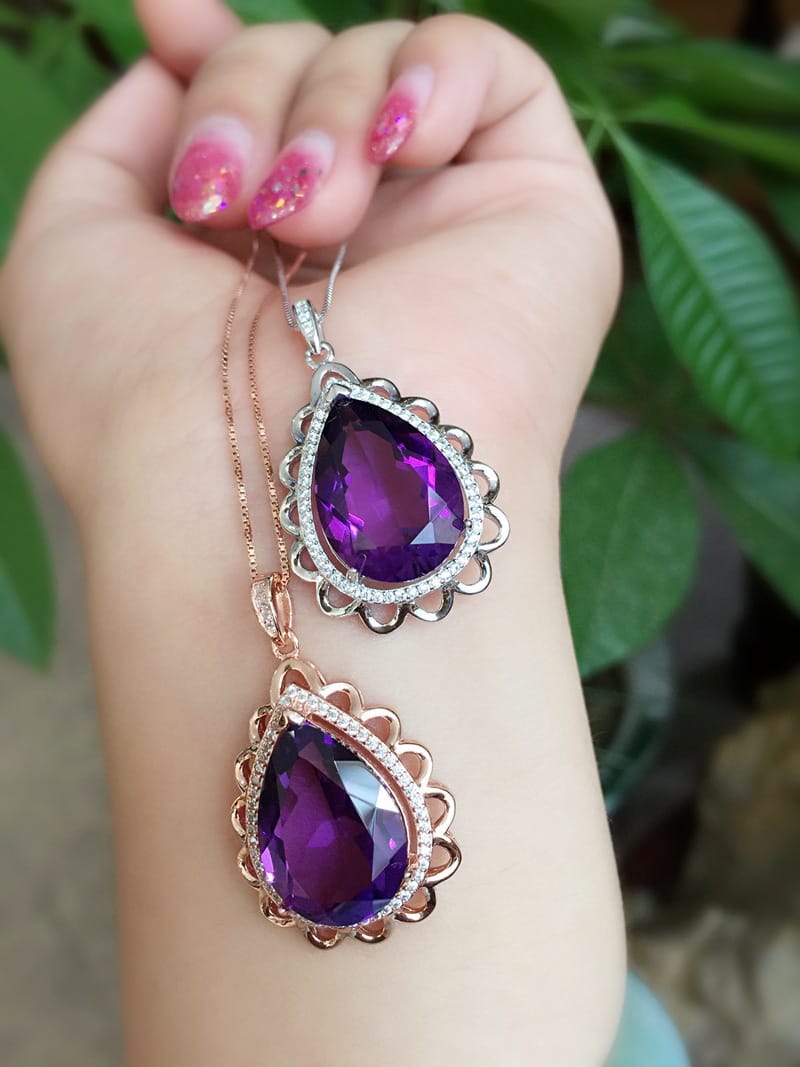 Atmospheric 925 silver amethyst pendant fashion Joker pendant wholesale goddess Fan