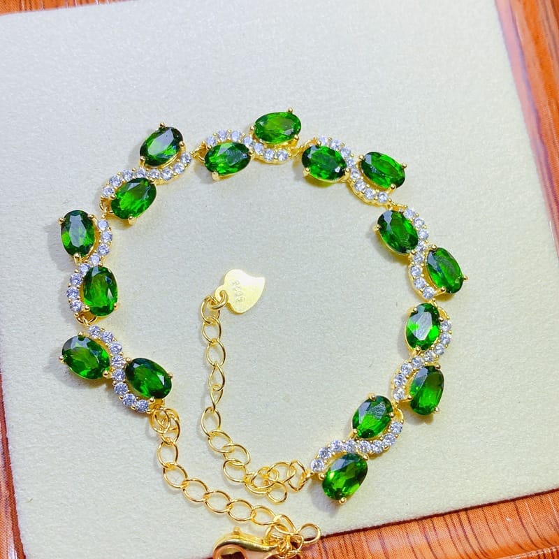 New fresh natural diopside bracelet 925 silver wholesale 4 * 6mm TikTok live broadcast checked