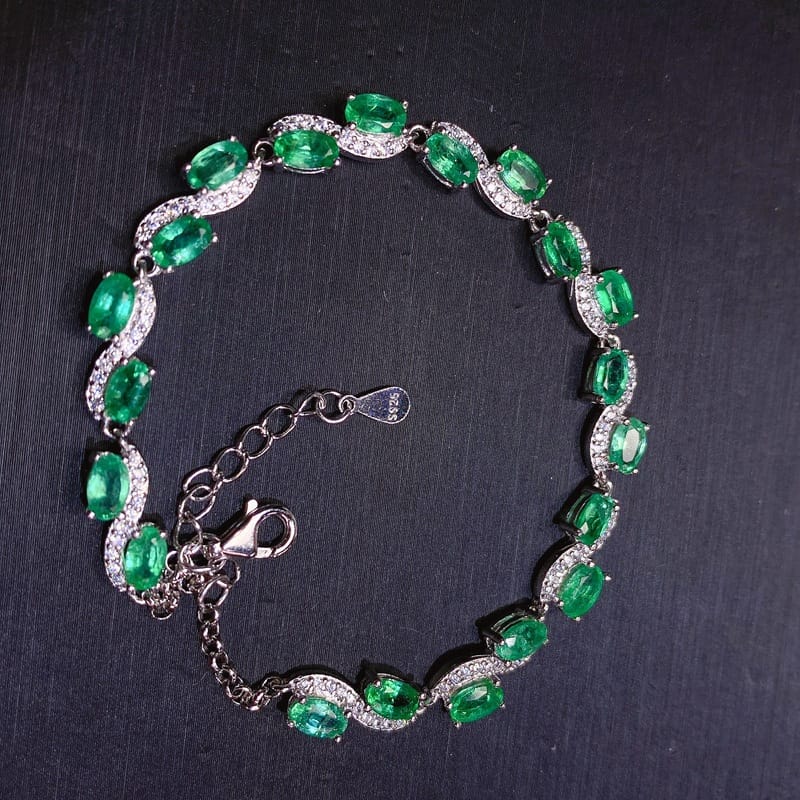 Emerald women's bracelet 925 silver inlaid natural emerald bracelet women's bracelet live supply wholesale