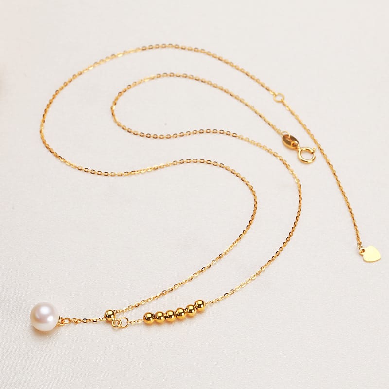 Jewelry 7mm round pearl S925 silver necklace Y chain pearl necklace clavicle chain freshwater pearl necklace