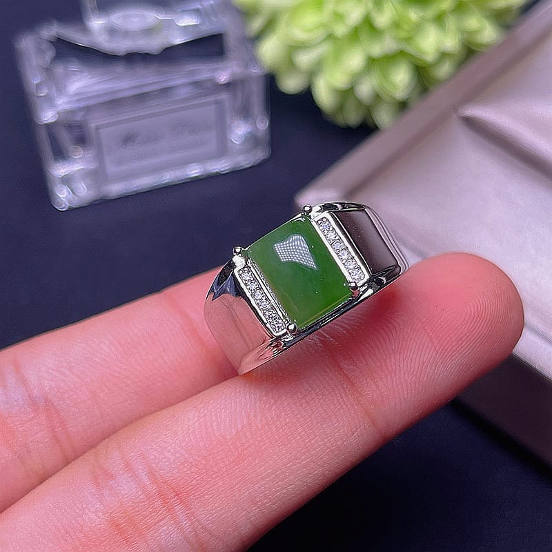 Natural Hetian Jasper Ring 925 Silver Inlaid Natural Hetian Jasper Ring Wholesale Men's Ring