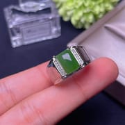 Natural Hetian Jasper Ring 925 Silver Inlaid Natural Hetian Jasper Ring Wholesale Men's Ring