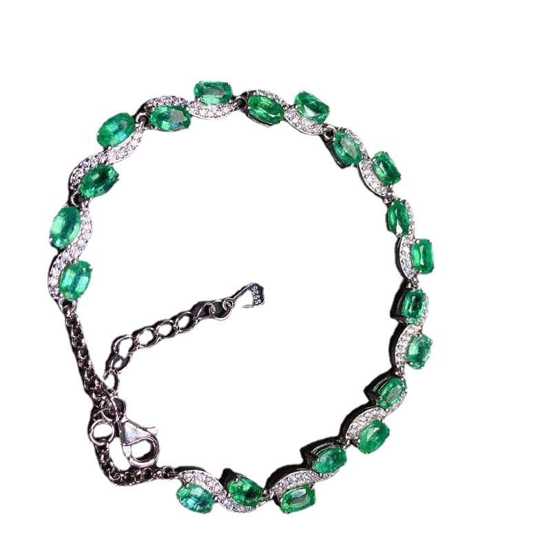Emerald women's bracelet 925 silver inlaid natural emerald bracelet women's bracelet live supply wholesale