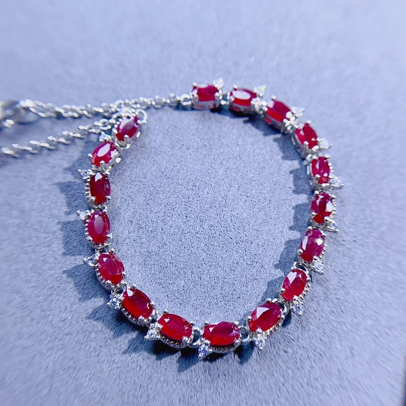 Natural old heated ruby bracelet 3*5mm 925 silver