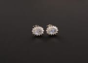 Earring round drill blue moonlight earring natural blue Moonstone
