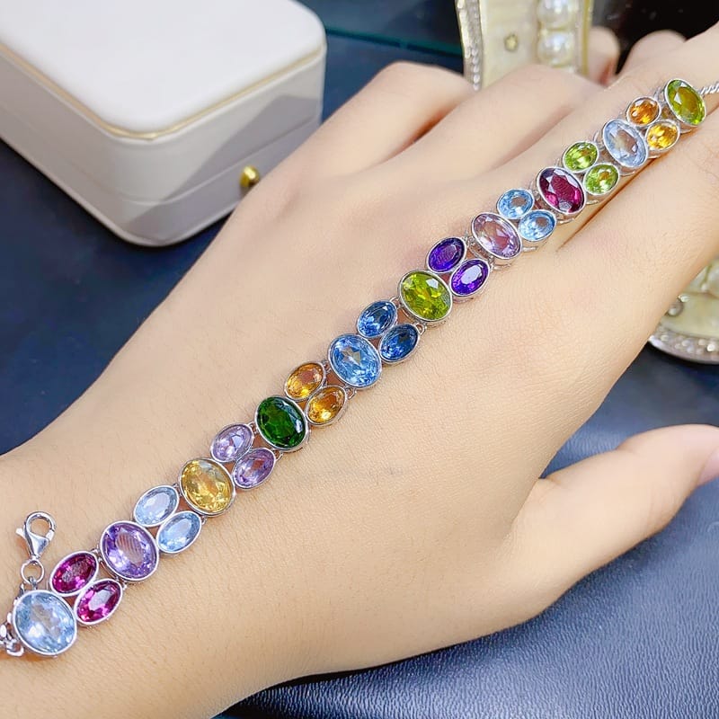 Duobao bracelet natural olivine Garnet diopside citrine amethyst Topaz 925 silver wholesale