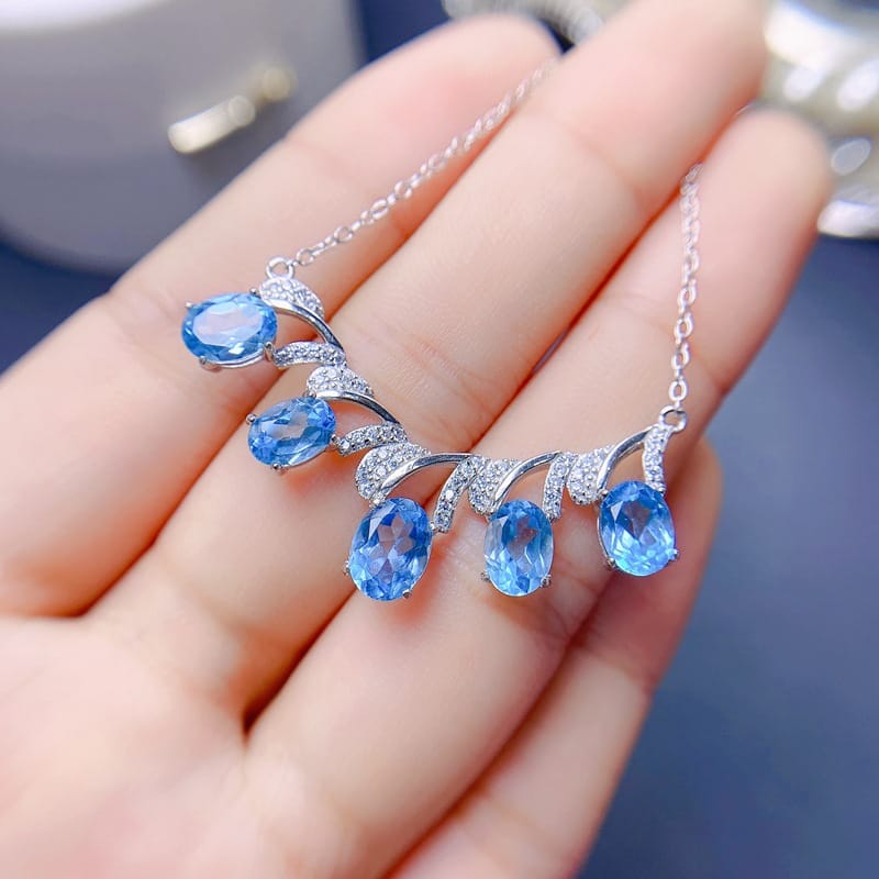 Simple luxury natural Topaz clavicle chain ladies necklace 925 silver ladies clavicle chain wholesale