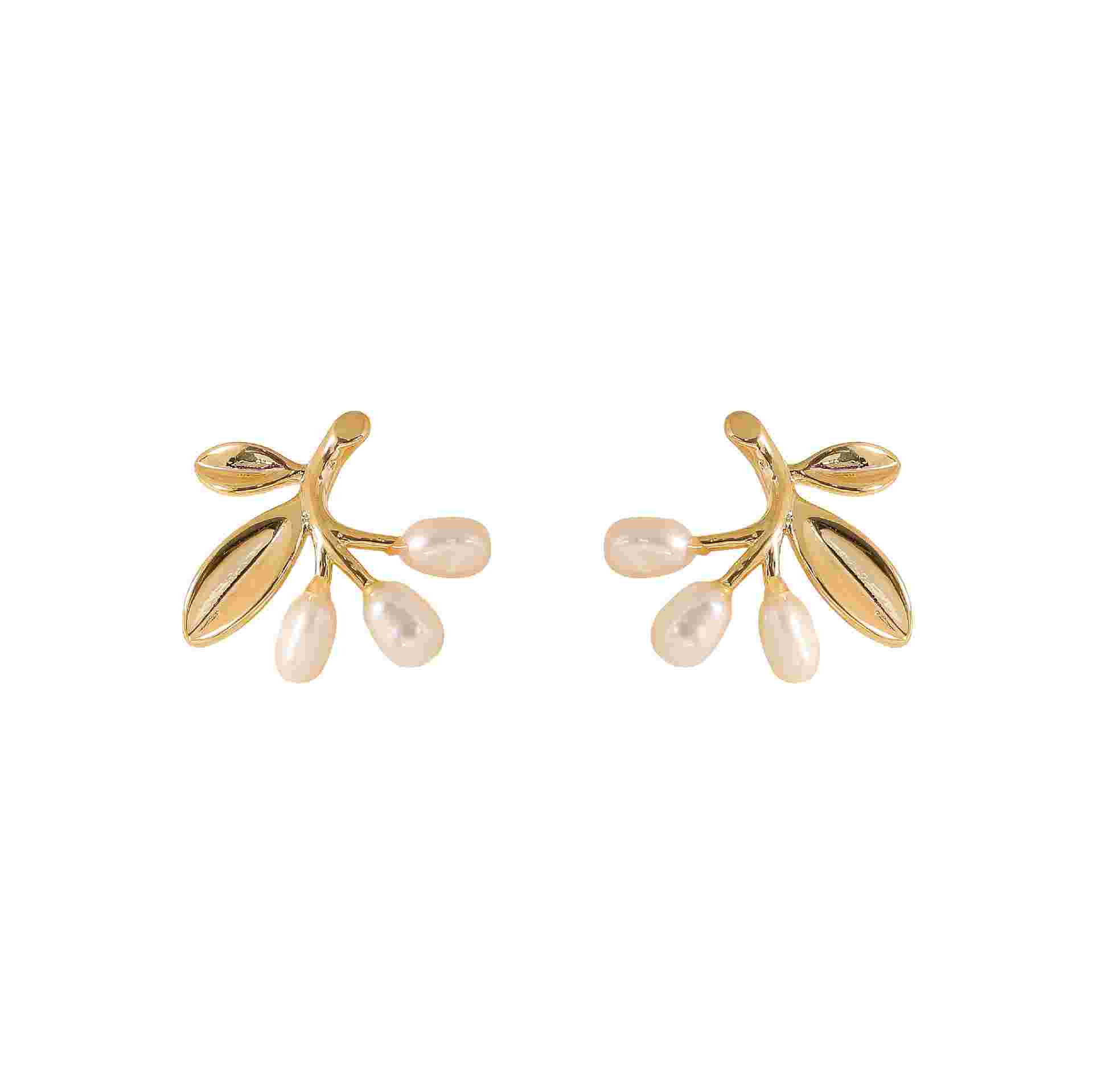 Freshwater Pearl Earrings Fresh Sweet and Gentle Temperament Super Immortal Mori Style Leaf Earrings High-end Fashion All-match Women