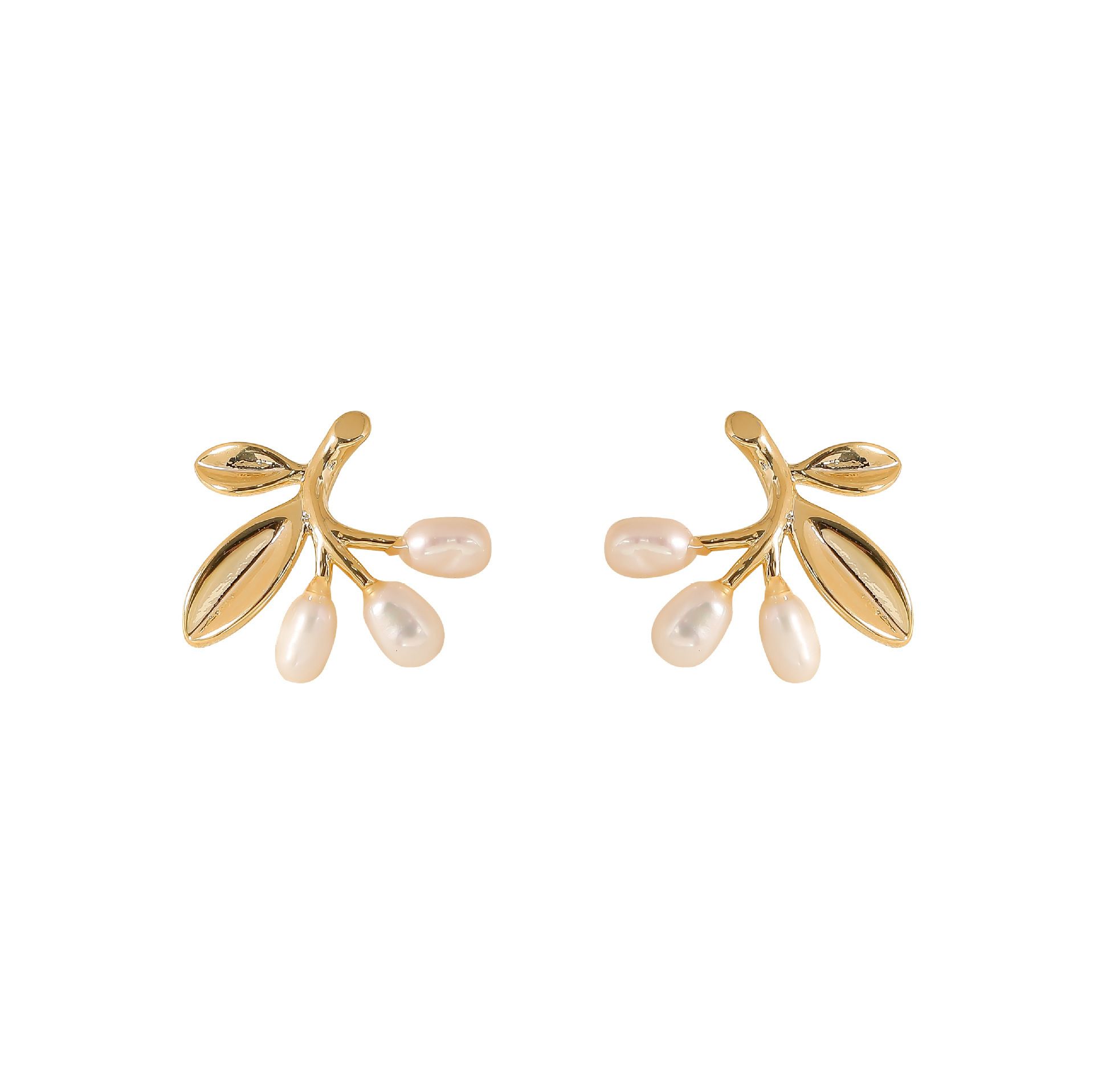 Freshwater Pearl Earrings Fresh Sweet and Gentle Temperament Super Immortal Mori Style Leaf Earrings High-end Fashion All-match Women