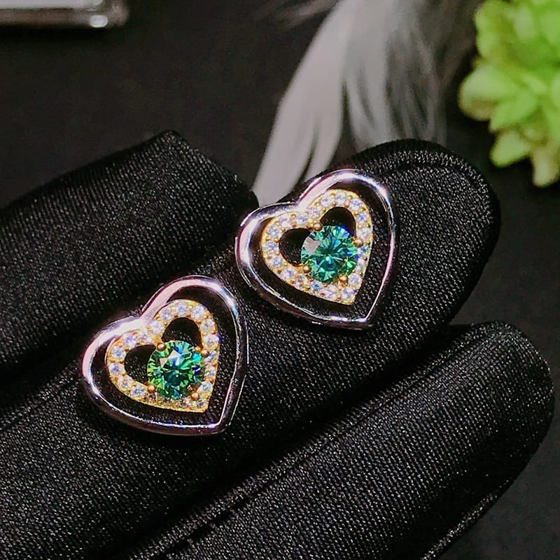 New green diamond earrings certificate waist size wholesale 925 silver inlaid green diamond earrings