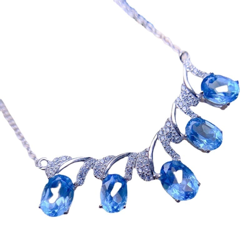 Simple luxury natural Topaz clavicle chain ladies necklace 925 silver ladies clavicle chain wholesale