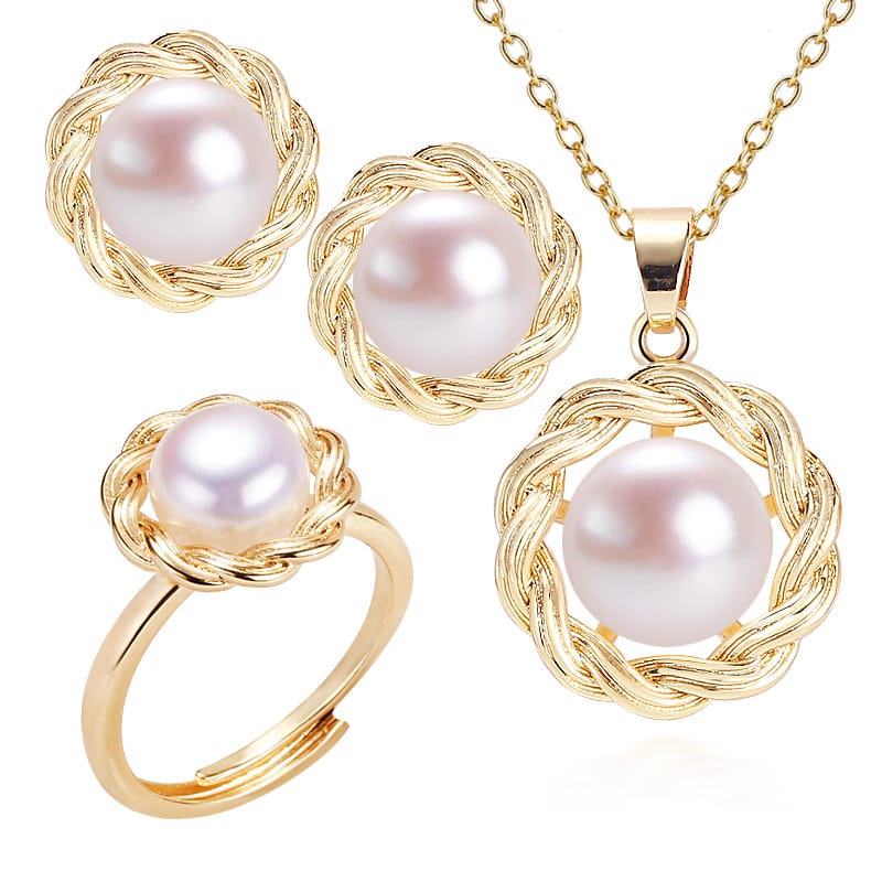 Jewelry Pearl Ring Earrings Set Ethnic Pearl Pendant Freshwater Pearl Necklace Women