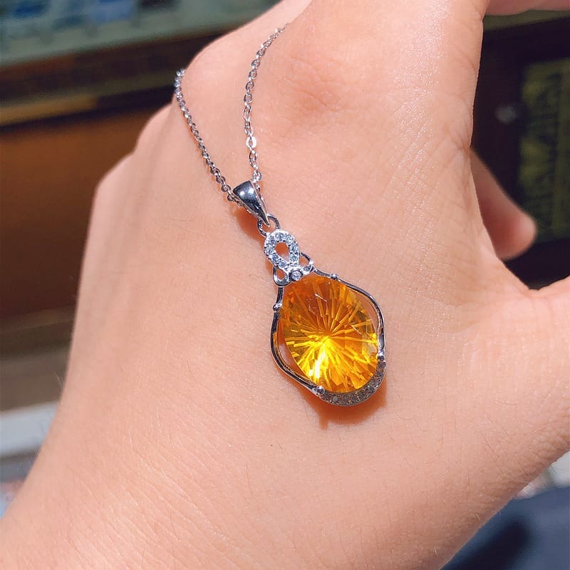 New citrine stone pendant 925 silver inlaid citrine pendant wholesale gift for girlfriend one-piece delivery