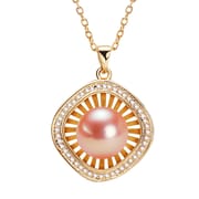 Pearl 9mm Steamed Bread Round Pearl Copper Gold Plated Zircon Clavicle Chain Freshwater Pearl Necklace Pendant