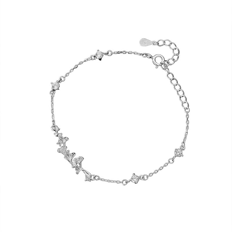 Po S999 Foot Silver Niche Design Ginkgo Leaf Bracelet Fresh Mori Style Girlfriend Gift Sweet Hand Decoration for Hair