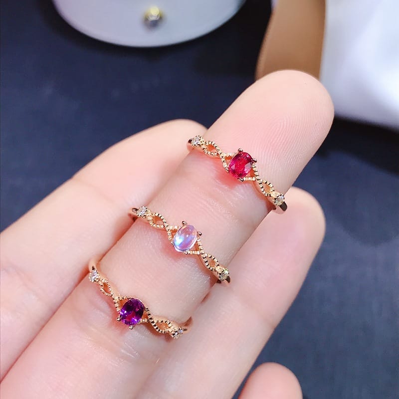 Special offer natural Topaz Moonstone Diamond female ring processing wholesale 925 silver female ring live TikTok