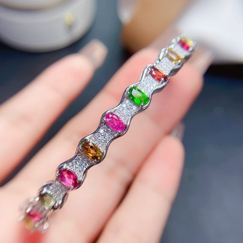 New arrival natural tourmaline stone bracelet 925 silver inlaid gift wholesale